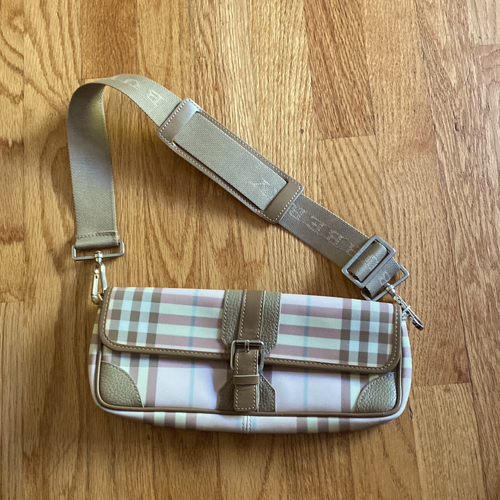 Pink Burberry Check Convertible Purse.